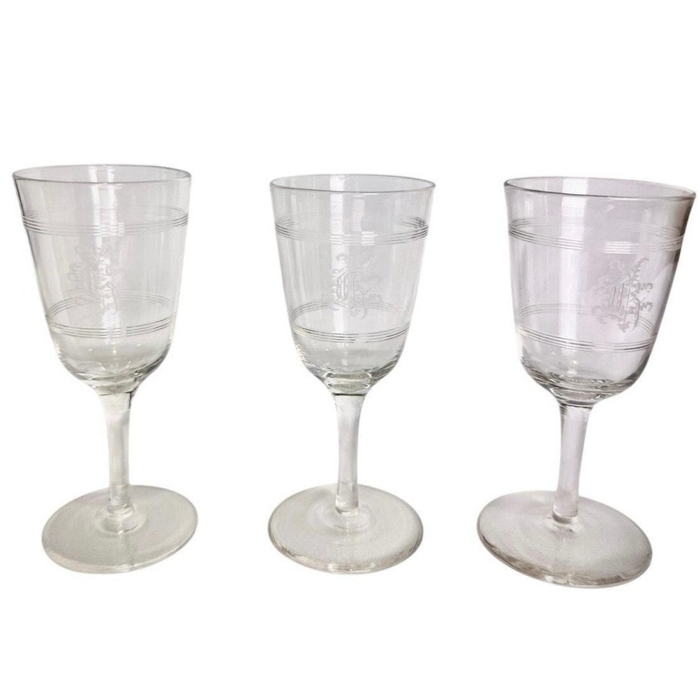 Set of 3 Small Vintage Crystal Etched Cordial Glasses – 4.5" Tall